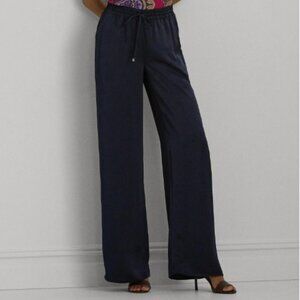 NWT Lauren Ralph Lauren P/SP RL Navy Blue Women's Wide-Leg Satin Pants